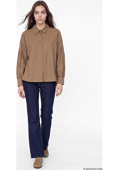 Lcw Modest Kahverengi Loose Fit Pileli Kadın Gömlek