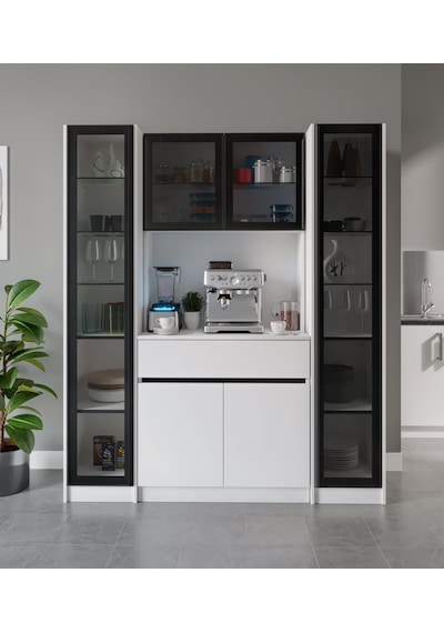 Moon Maxi Kahve Köşesi Komple Mdf Led Aydınlatmalı Mutfak Kahve Dolabı Beyaz