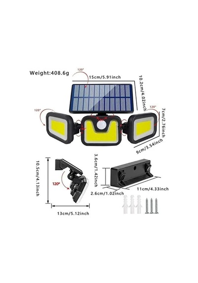 Üçlü Solar Led Projektör Beyaz Işık Sensörlü Dış Mekân Aydınlatma 5570 Diğer