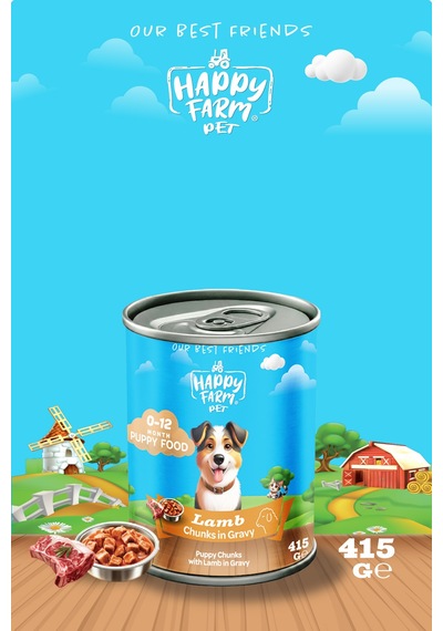 Happy Farm Yavru Yaş Köpek Maması Kuzu Etli 415 Gr 36 Adet