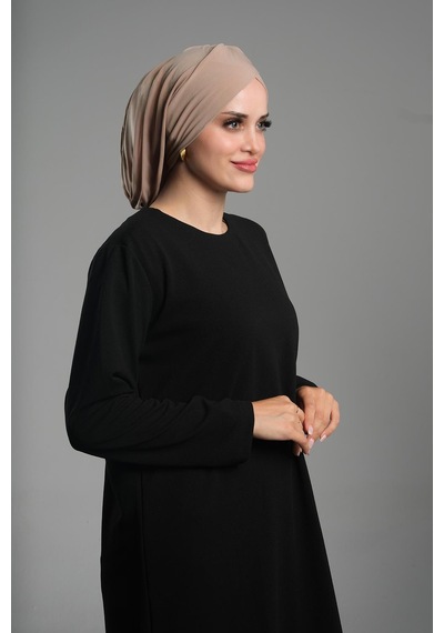 Hürrem Bone Bej Pratik Hazır Geçmeli Tesettür Bone Sandy Kumaş Büzgülü 2114 12 Bej