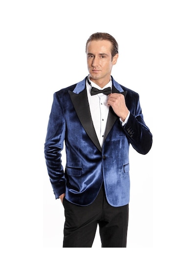 Wessi Kadife Slim Fit Mavi Erkek Smokin Ceket Mavi
