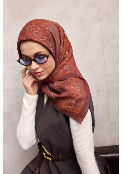 Silk Home Viskon Velora Eşarp Dört Mevsim Labirent Desen Mürdüm 90x90 Çok Renkli
