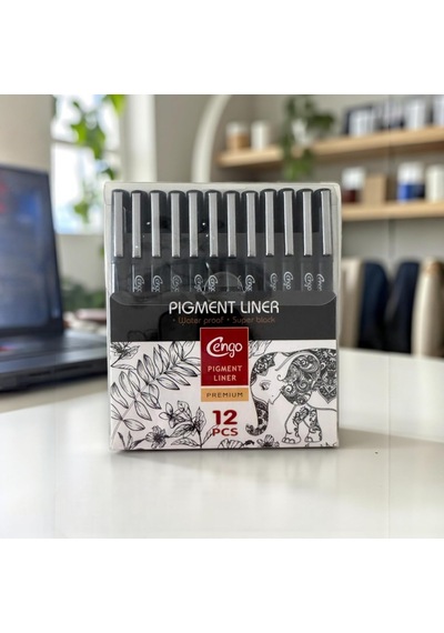 Pigment Marker Teknik Çizim Kalemi, Tüm Dereceler 12 Li Set Siyah