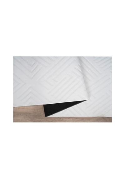 Plato Halı Opqo Ekselans Premium Oturma Odası, Salon, Antre Yıkanabilir Polyester Kaymaz Taban Beyaz Halı