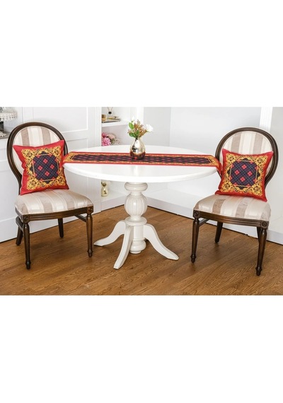 Belize Baskılı Kumaş Kırmızıya Siyah Runner Kırlent Seti 3 Parça 135x100 Cm 1373 Siyah