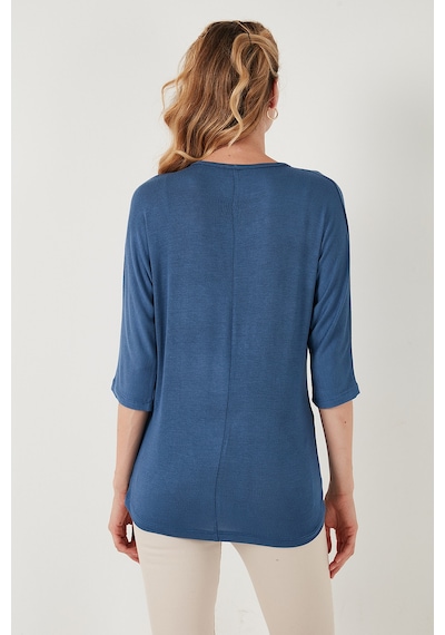Lela Truvakar Kol Bisiklet Yaka Basic Pamuklu Bayan Bluz 5863589 Indigo