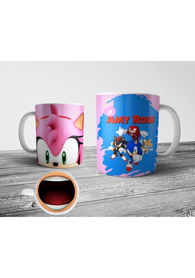 Amy Rose - Sonic Alt Tabanı Ağız Desenli Kupa Bardak Çok Renkli