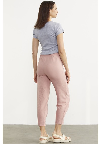 Paça Büzgü Detaylı Krep Pantolon - Pembe 001