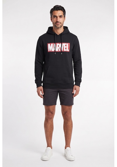 Sup Marvel Logo Baskılı Kapüşonlu Siyah Erkek Sweatshirt 12078