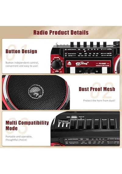 Kaset Çalar, Taşınabilir Kaset Teyp Çalar, Fm/am/sw Frekans Bandı Destekli Kaset Kaydedici, Kaset/bluetooth/kart Girişi/kayıt Özellikli, Pilli/elektrikli Kullanılabilir, Px-250bt Kırmızı