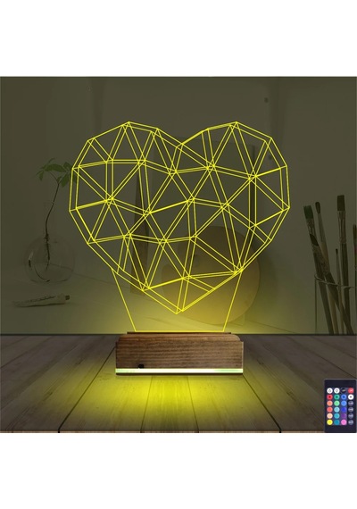 Luvivia Kalp Sevgiliye Hediye Polygonal 3d Lamba - Masa Gece Lambası Şeffaf