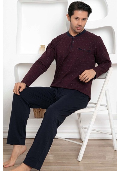 Alimer Erkek Bordo Puantiyeli Likralı Pijama Takımı Edy1190uk-b Bordo