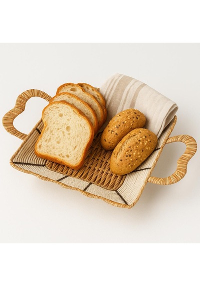 Kare Hasır Ekmek Sepeti-24 Cm X 24 Cm X 7 Cm Beyaz - Kahverengi