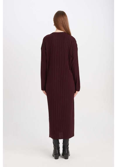 DeFacto Regular Fit Bisiklet Yaka Basic Düz Uzun Kollu Triko Elbise D7510AX24WNBR171 Bordo