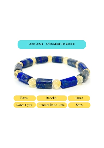 Sertifikalı Lapis Lazuli Ve Sitrin Doğal Taş Bileklik Çok Renkli