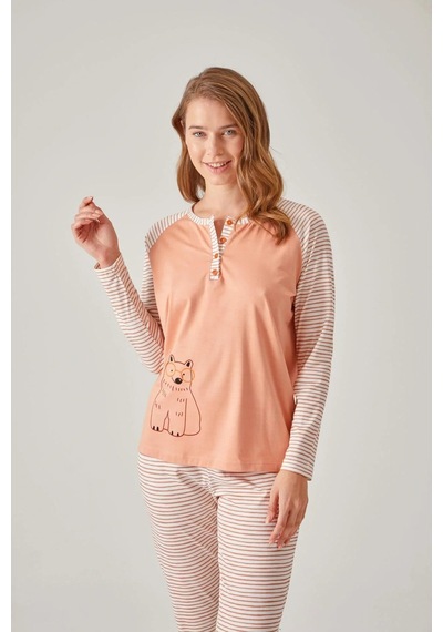 Pamuk & Pamuk Turuncu Çizgili Raglan Kol Baskılı Modal Pamuk Kadın Pijama Takımı Turuncu-beyaz Pamuk & Pamuk Turuncu Çizgili Raglan Kol Baskılı Modal Pamuk Kadın Pijama Takımı Turuncu-beyaz