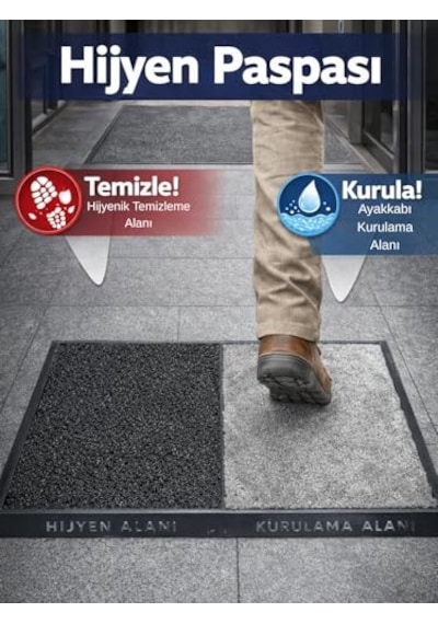 Çift Taraflı Dezenfektan Hijyen Paspası Kapı Ev Ofis Giriş Kıvırcık Paspas Kurulama Kaydırmaz 40x80 Cm Genel