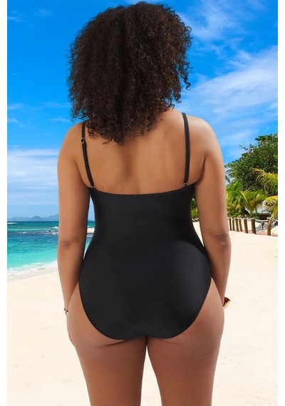 Ersefa Konforlu Plus Size Mayo Tasarım Büyük Beden Plaj Kıyafeti Tam Des Siyah