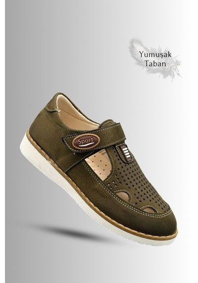Sermoda Çocuk Sandalet - Cırtlı Süet Yumuşak Taban Erkek Çocuk Sandalet Haki