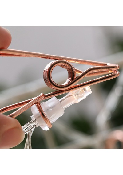 Rose Gold Metal Mandallı Fotoğraf Asma Led Işık Pilli Sıcak Beyaz Dekorasyon Zinciri Renk
