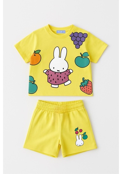 Lolliboomkids Kız Çocuk Çizim Tavşan Fruit Desenli Sarı Renk Altüst Takım Yeni Sezon Sarı