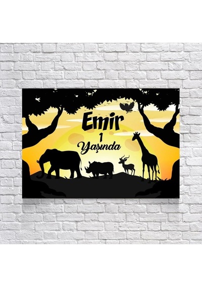 Safari Gün Batımı Temalı Doğum Günü Afişi 35x50 Cm