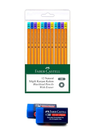 Faber Castel Silgi + Naturel Kalem 2'li Paket Çok Renkli