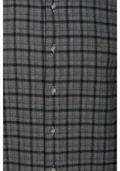 Erkek Gömlek Yeşil Uzun Kol Ekose Kareli Flanel Yün Tuşeli Slim Fit Düğmeli Yaka Shirt Ncs Jeans 7270-yeşil Yeşil
