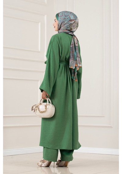 Sevitli Düğmeli Davin Abaya İkili Takım-yeşil-5980