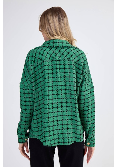 Vitrin Kapak Cepli Desenli Oversize Gömlek Yeşil
