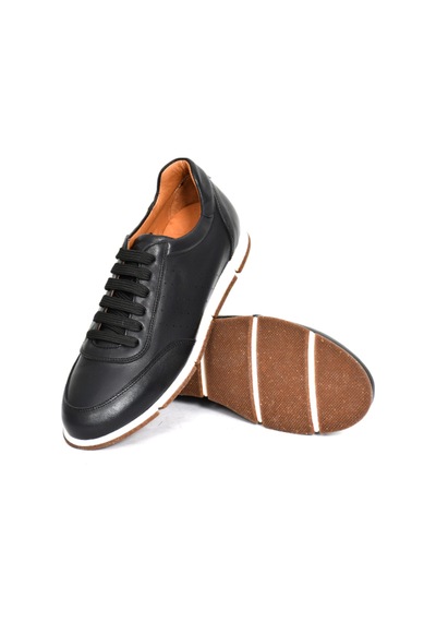 Tuna Hakiki Deri Siyah Erkek Sneaker Ayakkabı - 241338 Siyah