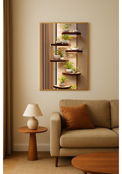 Sinfonia - Gerçek Cama Baskı Gold Alüminyum Metal Çerçeveli Tekli Modern Cam Tablo