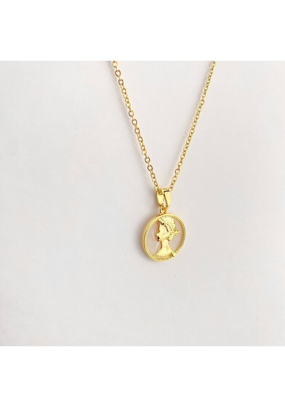 Kadın Kolye Kraliçe Madalyon Figürlü Altın Kaplama Gold 45cm Gold Beyaz
