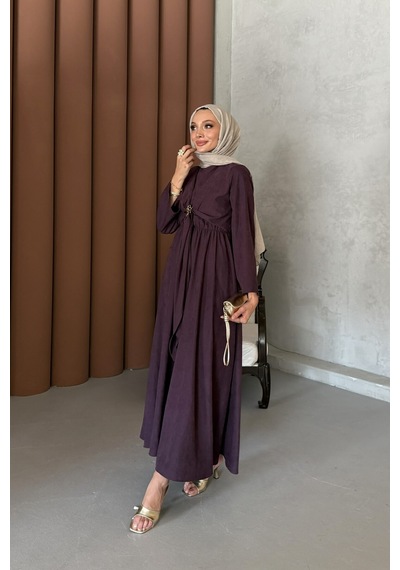 Riella Butik Pavera Tesettür Elbise Mürdüm