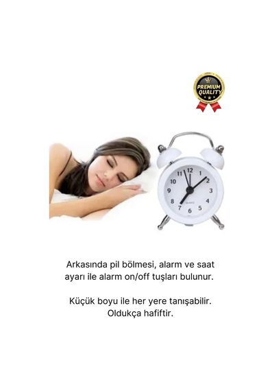 Premium Kalite Dekoratif Pilli Yüksek Sesli Alarmlı Çift Çan Formlu Masaüstü Mini Analog Çalar Saat