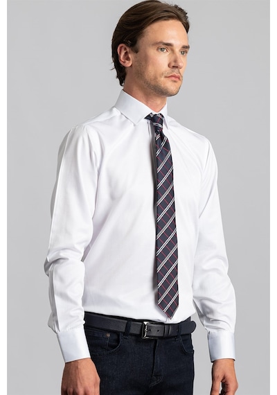 Tudors Modern Slim Fit Düz Saten Erkek Gömlek-22935 Beyaz