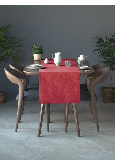 Kadife Dokulu Kırmızı Renk Yıl Başı Temalı Runner Daily Series 40 X 140 Kırmızı