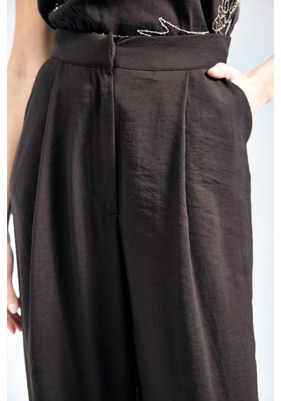 Sateen Dina Pantolon - Koyu Kahve-137349 Koyu Kahverengi
