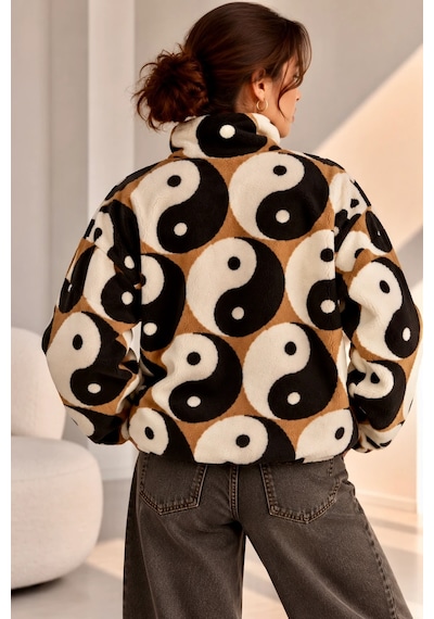 Bbbutikbasic Dik Yaka Yarım Fermuarlı Desenli Polar Sweatshirt My3535 Denge