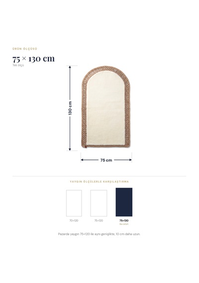 Merplush Mihraplı Peluş Seccade 75x130 Cm Süet Taban Yıkanabilir Yumuşak Namaz Halısı Krem - Taba