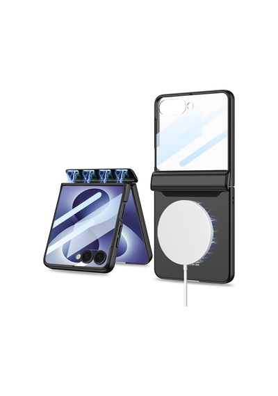 Galaxy Uyumlu Z Flip 8 Kılıf M-safe Şarj Özellikli Pazarplus Kıpta Kpt-04 Sert Pc Kılıf Siyah