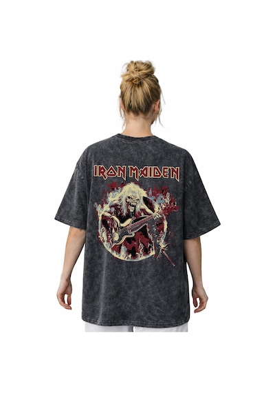 Iron Maiden Rock Metal Müzik Grubu Sırt Baskılı Unisex Oversize V Siyah