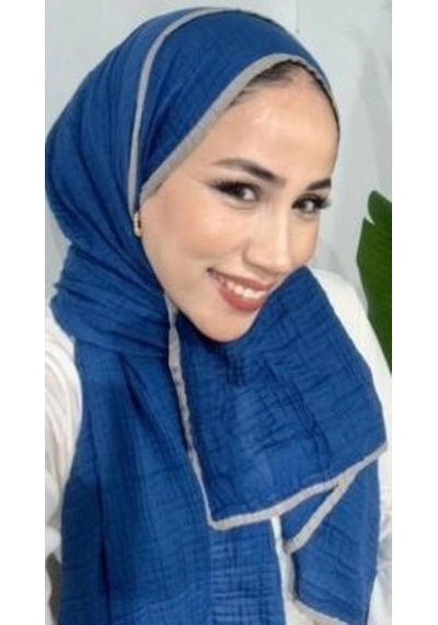 Modakaşmir Aminenesil Biyeli Müslin Şal Saks Gri Renk Açık Saks Mavi