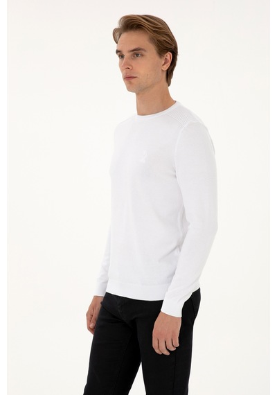 U.S. Polo Assn. Erkek Slim Fit Bisiklet Yaka Beyaz Basic Kazak 50307779-VR013