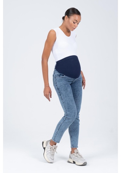 Busa Hamile Esnek Karın Bantlı Mom Fit Kot Pantolon Mavi