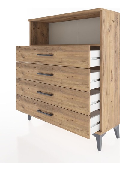 Arges Şifonyer Tek Raflı 4 Çekmeceli 88x30x106 Çam-çam Çam
