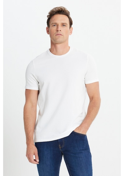 AC&Co / Altınyıldız Classics Erkek Beyaz Slim Fit Dar Kesim Bisiklet Yaka Desenli Tişört Beyaz