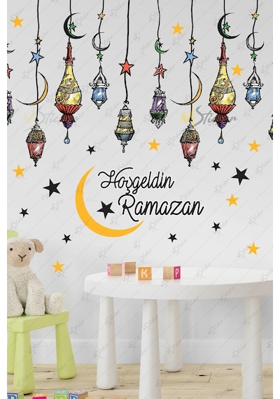 Hoşgeldin Ramazan Cam Duvar Sticker Seti - Ramazan Kutlama Çocuk Stickerı - Bayram Süsü Çok Renkli