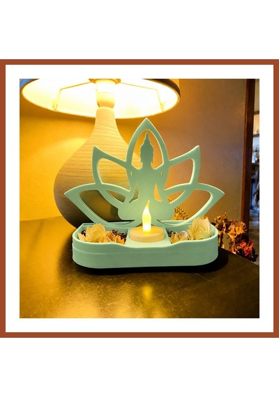 Bezos 3d Baskı Lotus Buda Mumluk - Dekoratif Tealight Mumluk-mint Pro